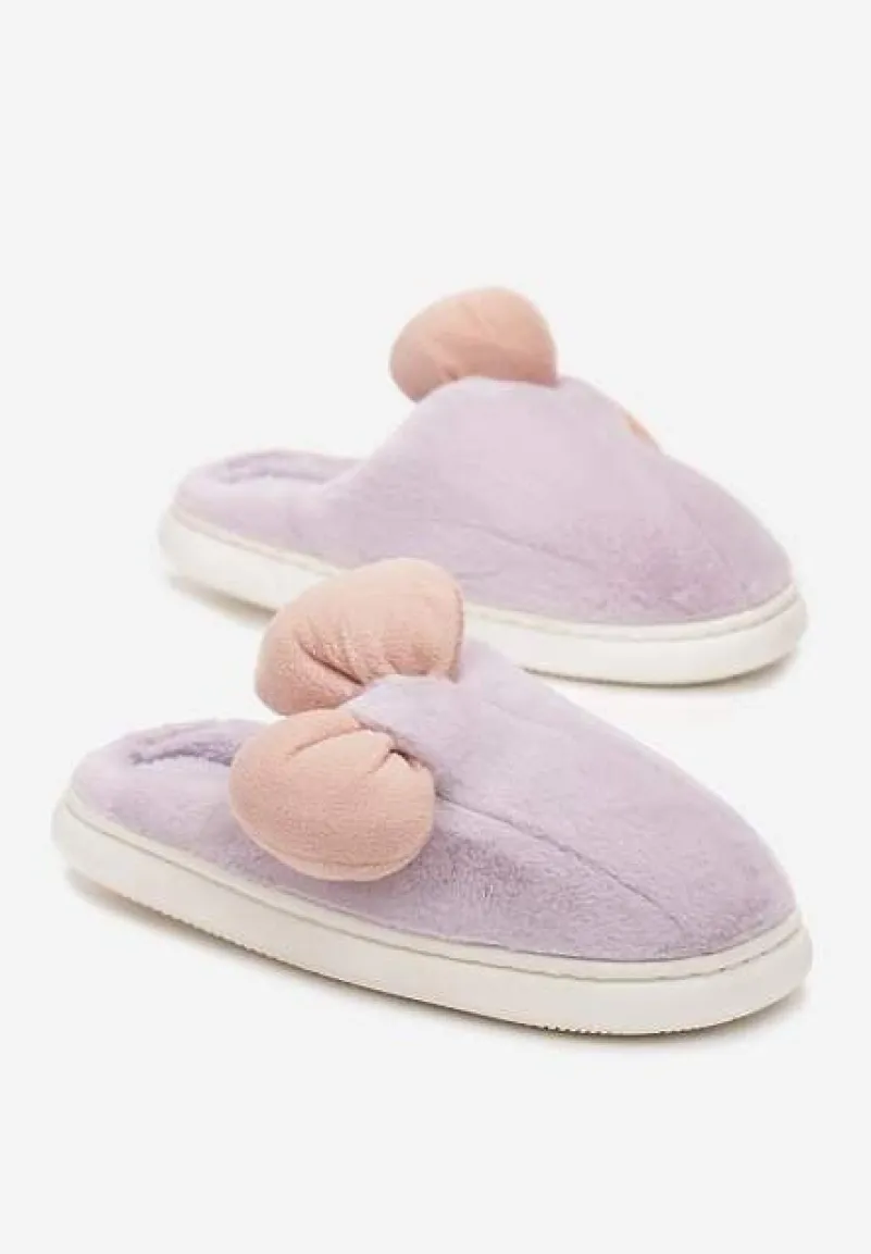 Fioletowe Futerkowe Kapcie z Pluszową Kokardką Vlemona