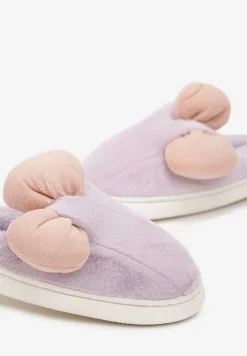 Fioletowe Futerkowe Kapcie z Pluszową Kokardką Vlemona