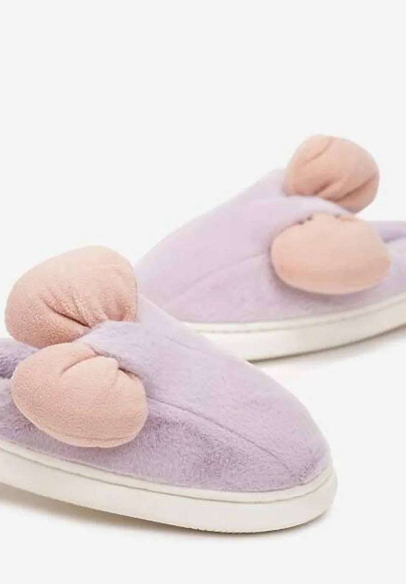 Fioletowe Futerkowe Kapcie z Pluszową Kokardką Vlemona
