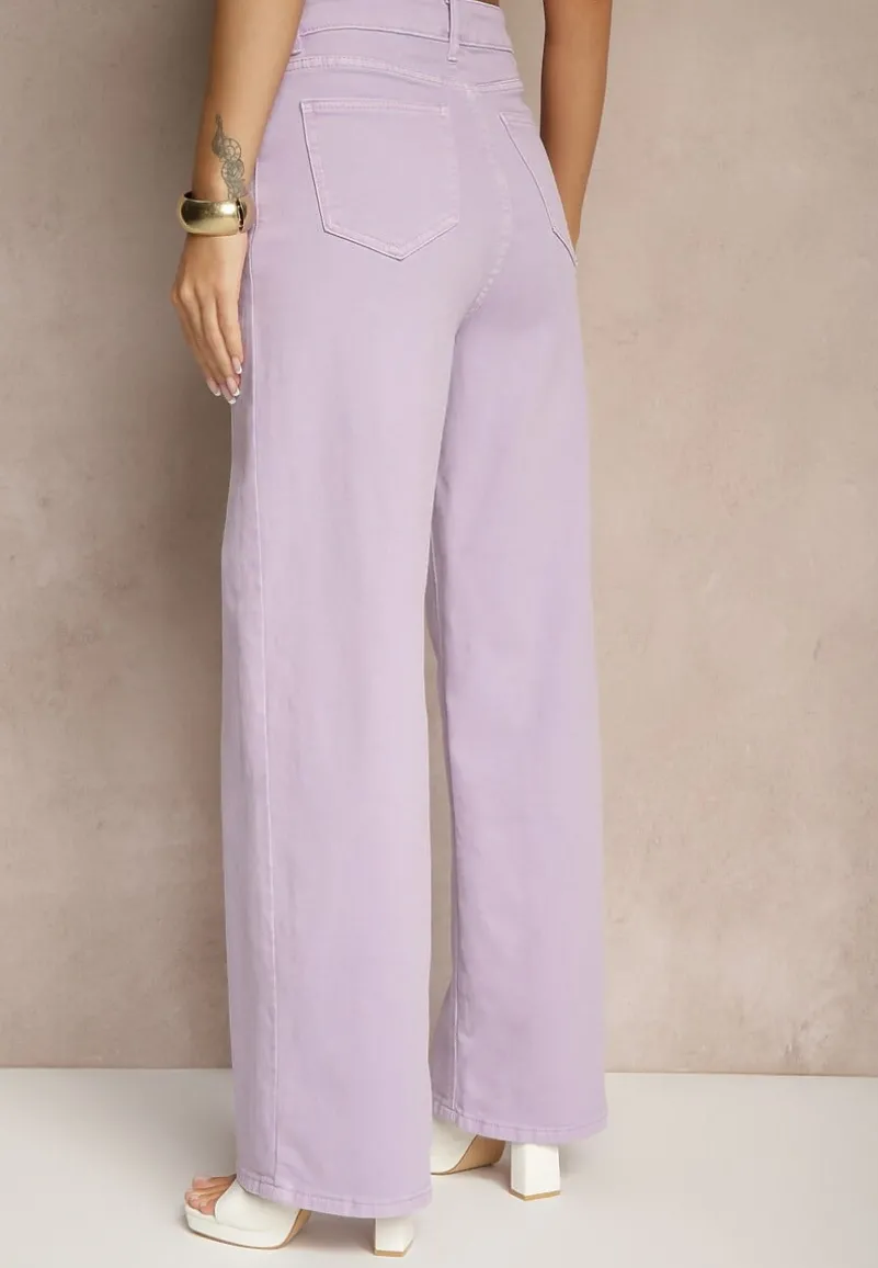 Fioletowe Jeansy High Waist o Szerokim Kroju Silseli