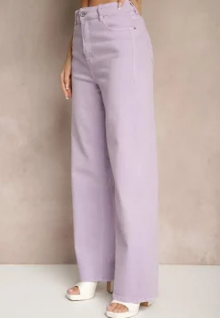 Fioletowe Jeansy High Waist o Szerokim Kroju Silseli