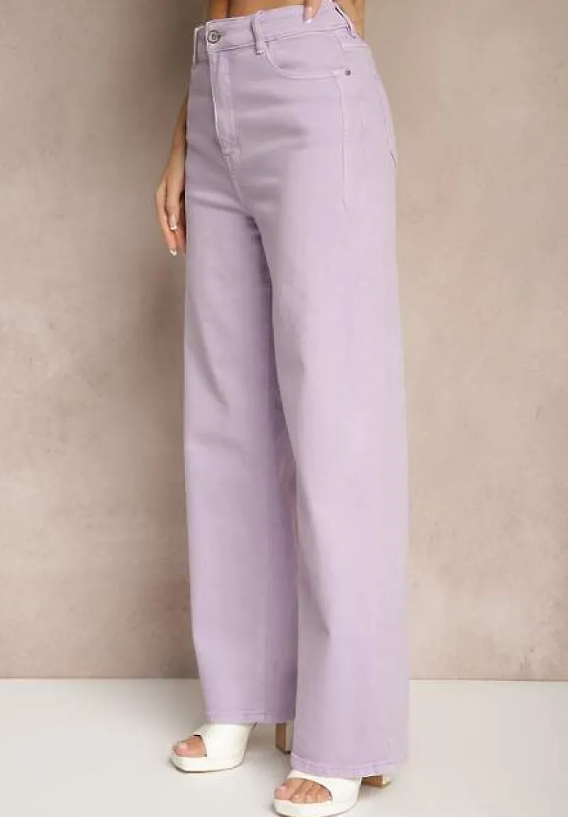Fioletowe Jeansy High Waist o Szerokim Kroju Silseli