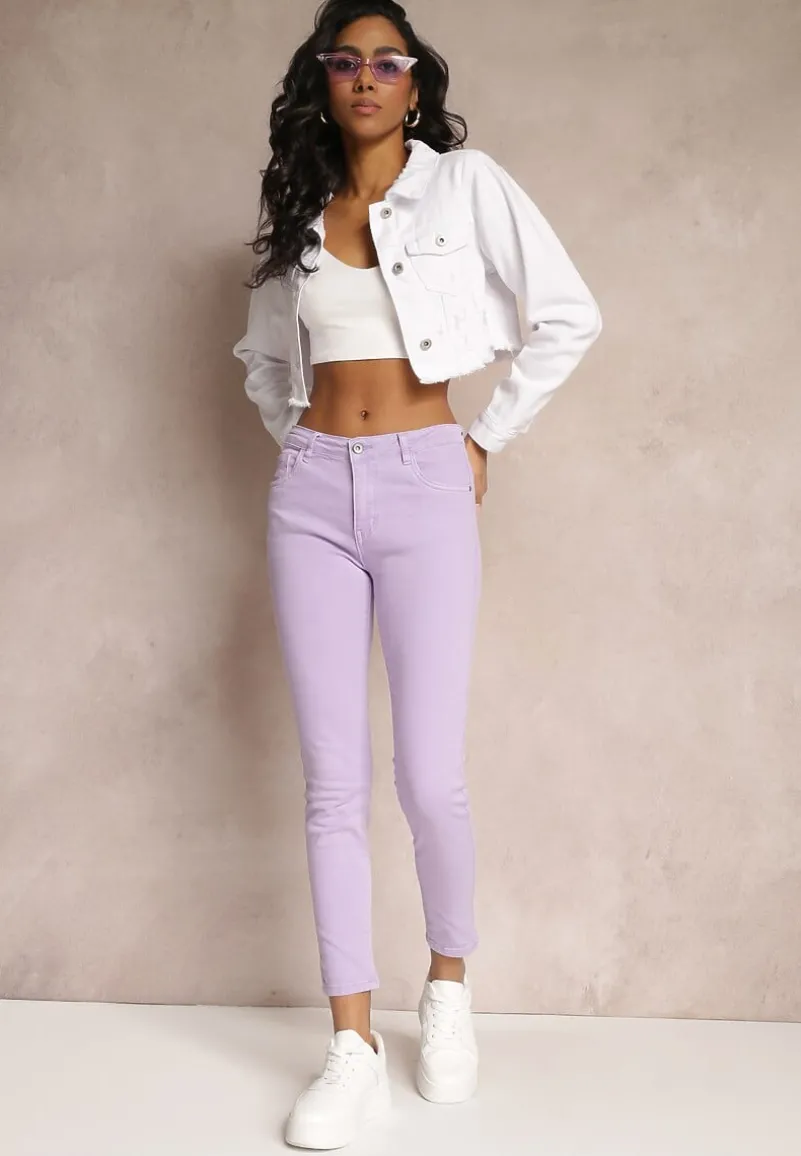 Fioletowe Jeansy Skinny z Efektem Push Up Karinali
