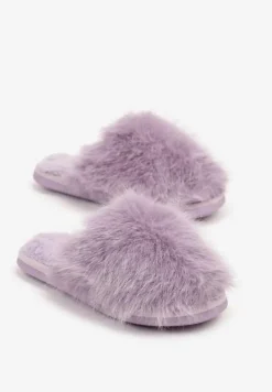 Fioletowe Kapcie na Płaskiej Podeszwie z Futerkiem Nelorian