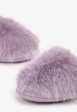 Fioletowe Kapcie na Płaskiej Podeszwie z Futerkiem Nelorian
