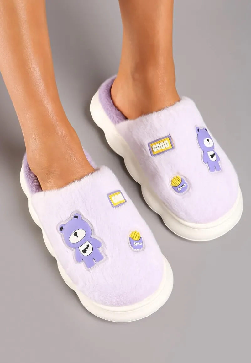 Fioletowe Kapcie na Platformie Ozdobione Aplikacjami 3D Sailese