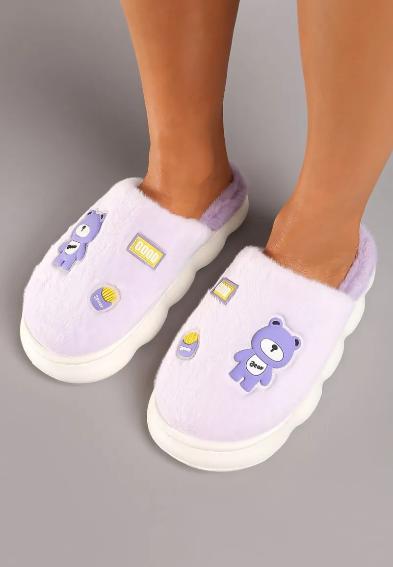 Fioletowe Kapcie na Platformie Ozdobione Aplikacjami 3D Sailese