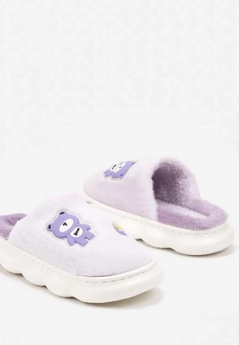 Fioletowe Kapcie na Platformie Ozdobione Aplikacjami 3D Sailese