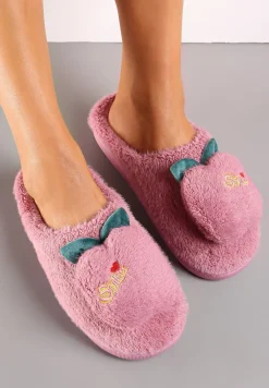 Fioletowe Kapcie Ozdobione Naszywką Jabłuszkiem Anzerames