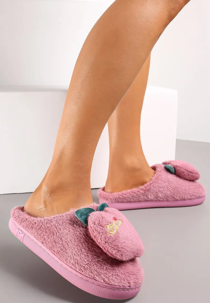 Fioletowe Kapcie Ozdobione Naszywką Jabłuszkiem Anzerames