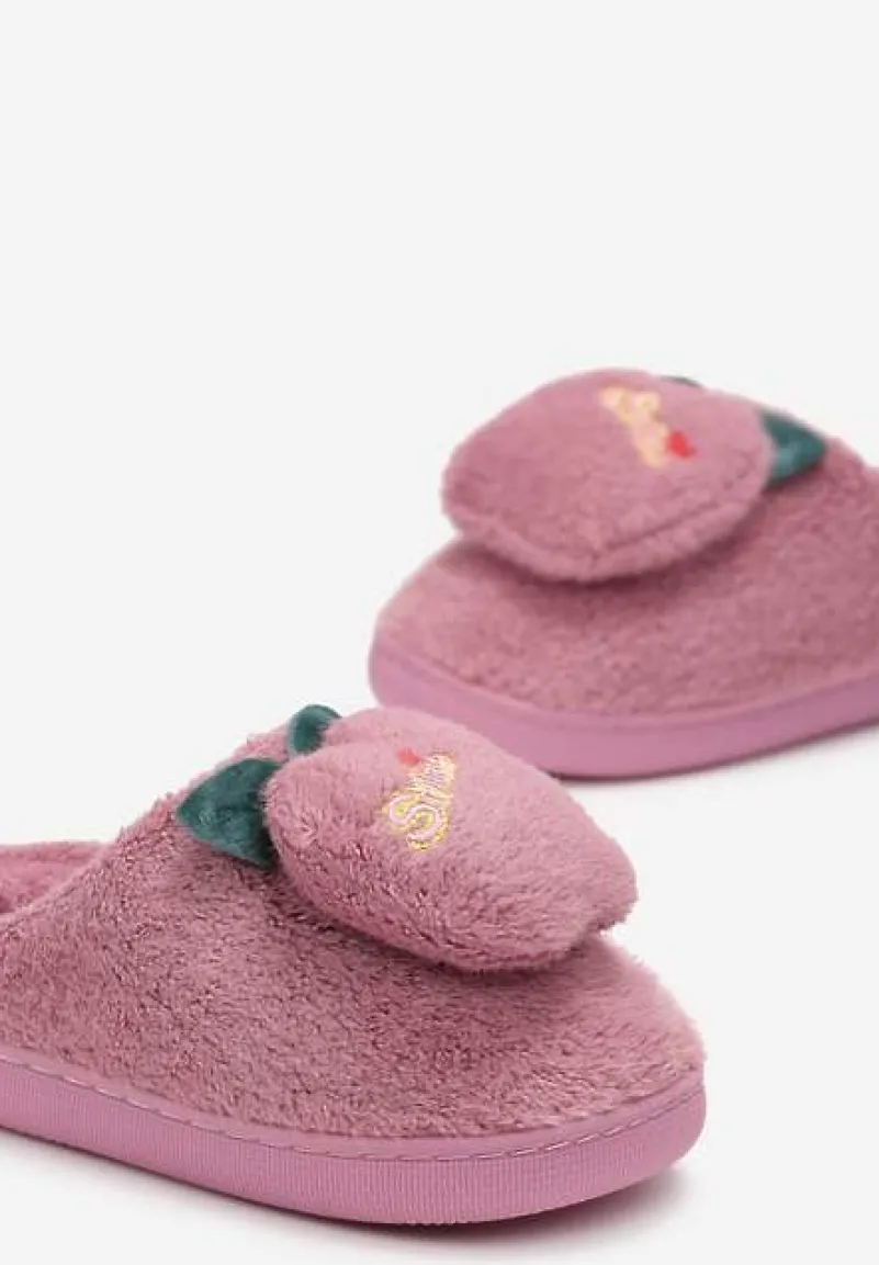 Fioletowe Kapcie Ozdobione Naszywką Jabłuszkiem Anzerames