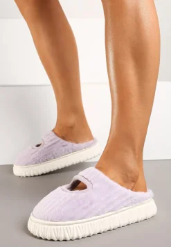 Fioletowe Kapcie Pluszowe z Wycięciem na Nosku Tamiviela