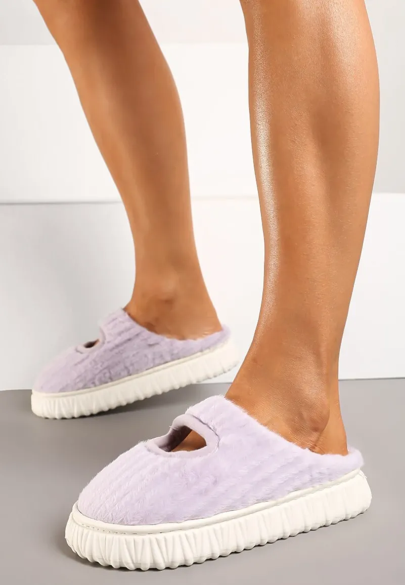 Fioletowe Kapcie Pluszowe z Wycięciem na Nosku Tamiviela