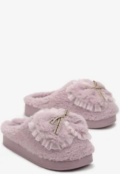 Fioletowe Kapcie z Futerka Ozdobione Kokardką Nuvimes