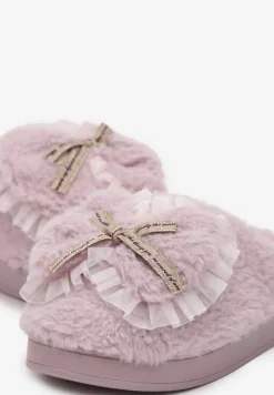Fioletowe Kapcie z Futerka Ozdobione Kokardką Nuvimes