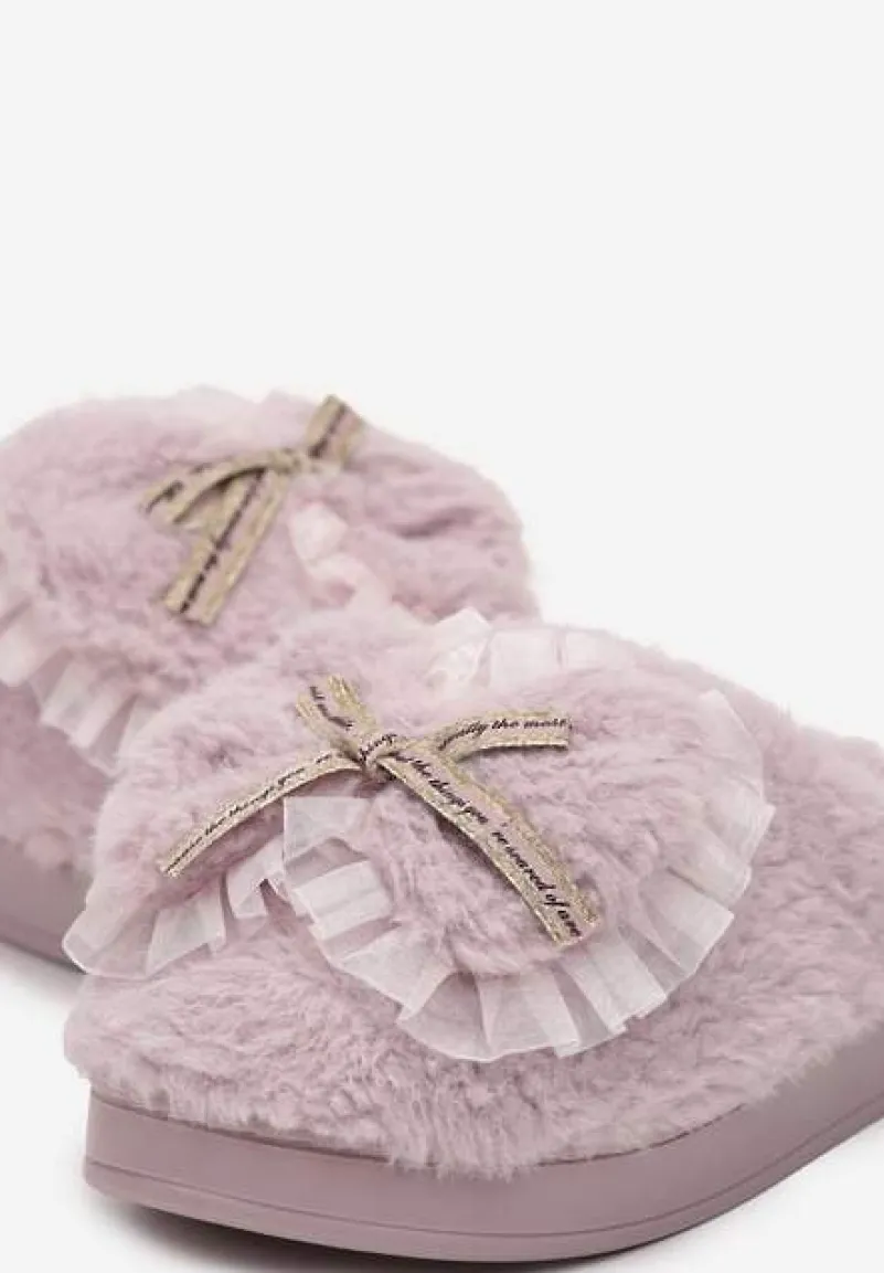 Fioletowe Kapcie z Futerka Ozdobione Kokardką Nuvimes