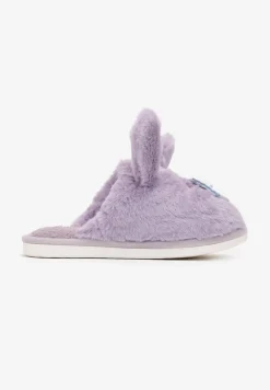 Fioletowe Kapcie ze Sztucznego Futerka i Króliczymi Uszami i Kokardą Temiha