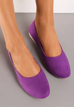 Fioletowe Klasyczne Balerinki z Ekozamszu z Okrągłym Noskiem Harneli