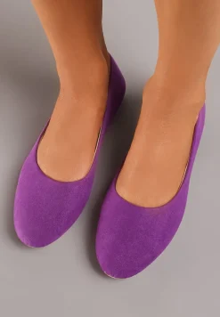 Fioletowe Klasyczne Balerinki z Ekozamszu z Okrągłym Noskiem Harneli