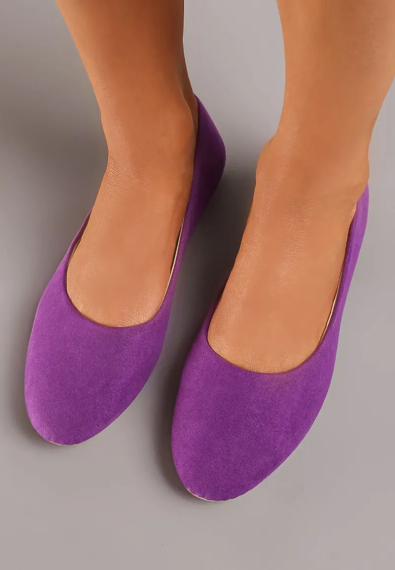 Fioletowe Klasyczne Balerinki z Ekozamszu z Okrągłym Noskiem Harneli