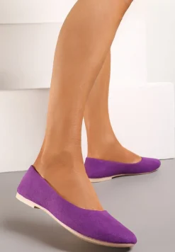 Fioletowe Klasyczne Balerinki z Ekozamszu z Okrągłym Noskiem Harneli