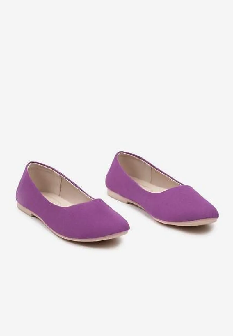Fioletowe Klasyczne Balerinki z Ekozamszu z Okrągłym Noskiem Harneli