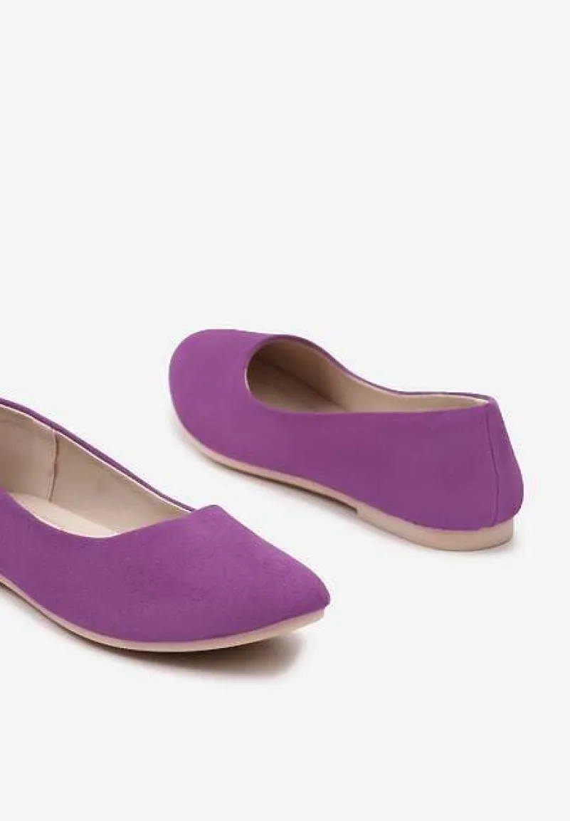 Fioletowe Klasyczne Balerinki z Ekozamszu z Okrągłym Noskiem Harneli