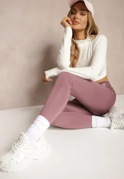 Fioletowe Legginsy High Waist z Gumką w Pasie Cloen