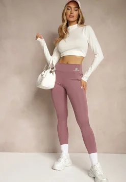 Fioletowe Legginsy High Waist z Gumką w Pasie Cloen