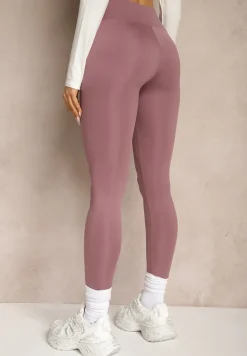 Fioletowe Legginsy High Waist z Gumką w Pasie Cloen