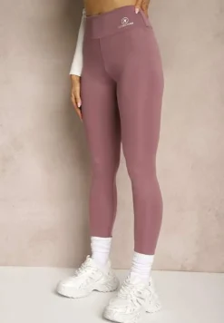 Fioletowe Legginsy High Waist z Gumką w Pasie Cloen