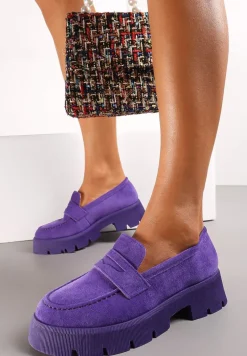 Fioletowe Mokasyny na Grubej Podeszwie z Protektorem Misal