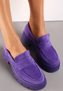 Fioletowe Mokasyny na Grubej Podeszwie z Protektorem Misal
