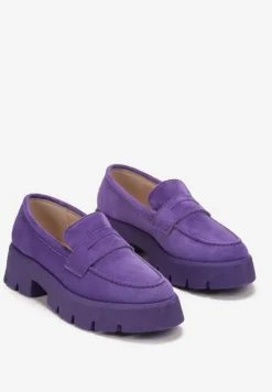 Fioletowe Mokasyny na Grubej Podeszwie z Protektorem Misal