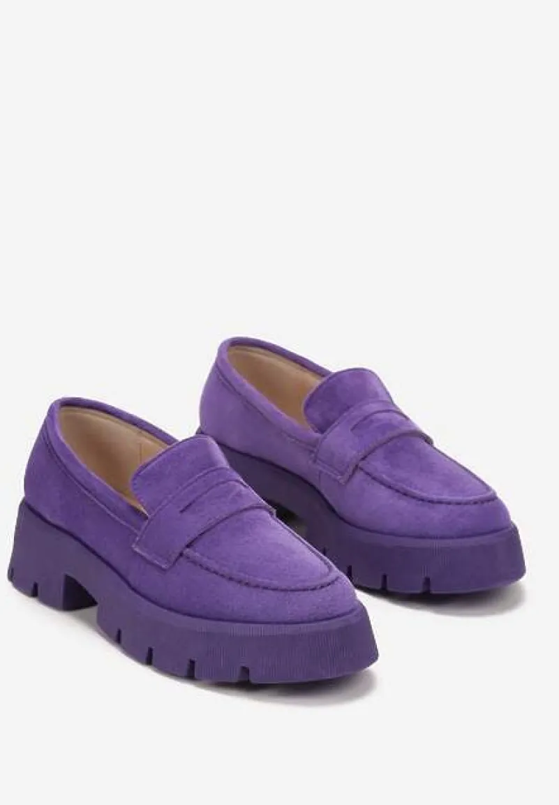 Fioletowe Mokasyny na Grubej Podeszwie z Protektorem Misal