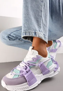 Fioletowe Sneakersy z Ozdobnym Sznurowaniem i Taśmami Larvel