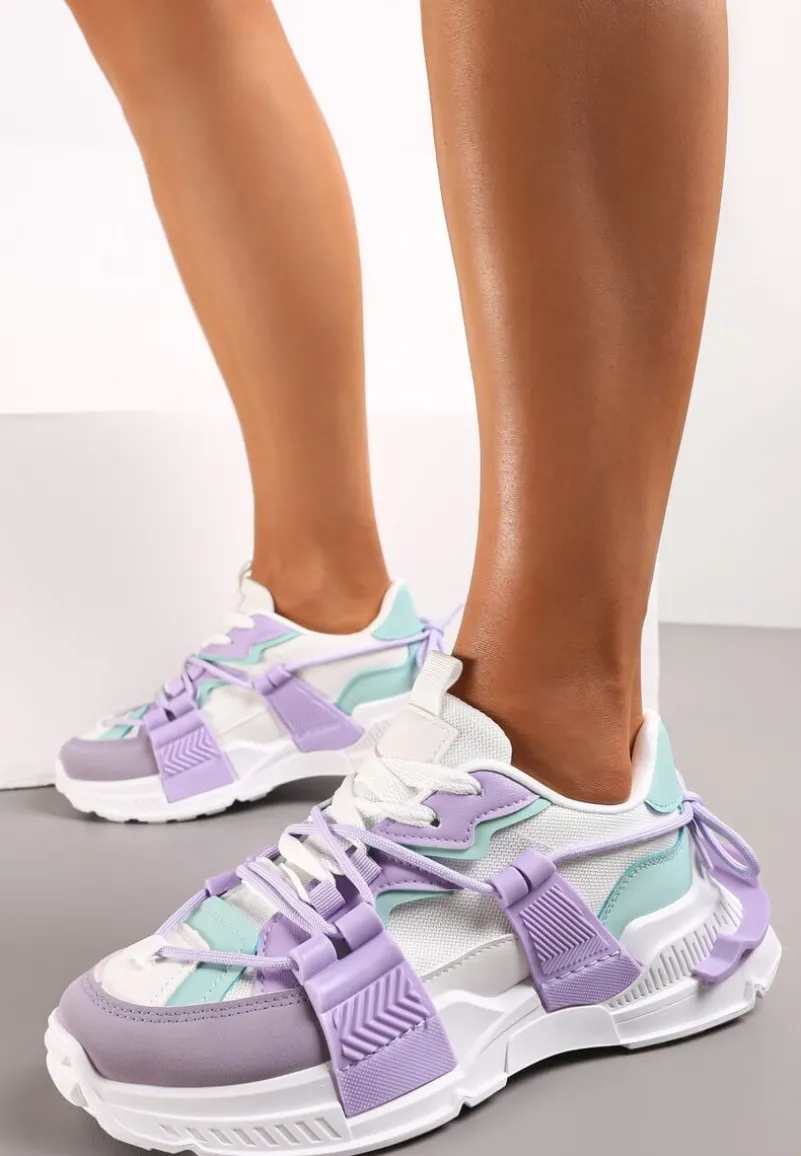Fioletowe Sneakersy z Ozdobnym Sznurowaniem i Taśmami Larvel