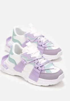 Fioletowe Sneakersy z Ozdobnym Sznurowaniem i Taśmami Larvel