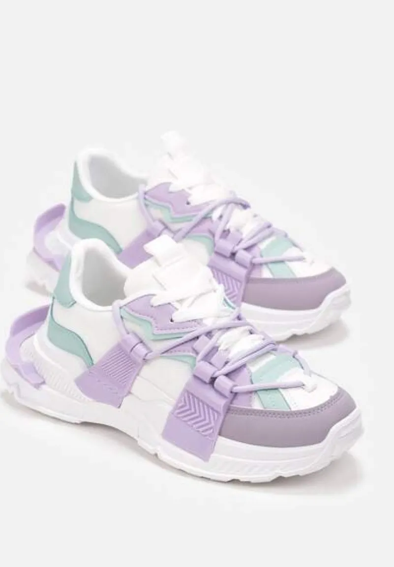 Fioletowe Sneakersy z Ozdobnym Sznurowaniem i Taśmami Larvel