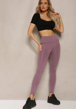 Fioletowe Sportowe Legginsy High Waist Vesara