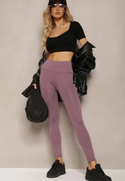 Fioletowe Sportowe Legginsy High Waist Vesara