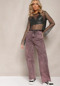 Fioletowe Szerokie Jeansy Ozdobione Efektem Sprania Oluva