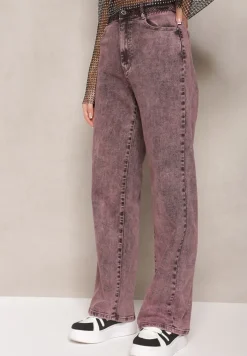 Fioletowe Szerokie Jeansy Ozdobione Efektem Sprania Oluva