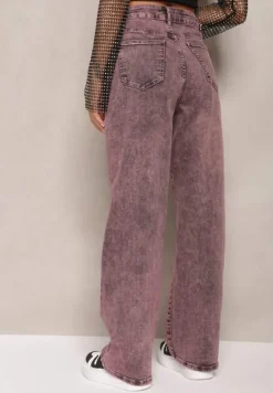 Fioletowe Szerokie Jeansy Ozdobione Efektem Sprania Oluva