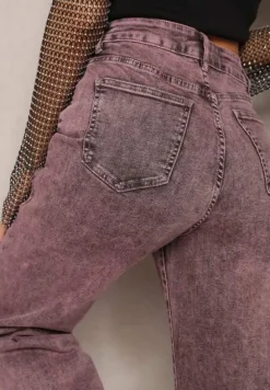 Fioletowe Szerokie Jeansy Ozdobione Efektem Sprania Oluva