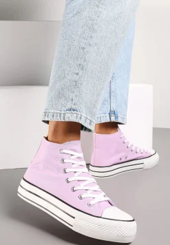 Fioletowe Sznurowane Trampki z Cholewką za Kostkę Raniea