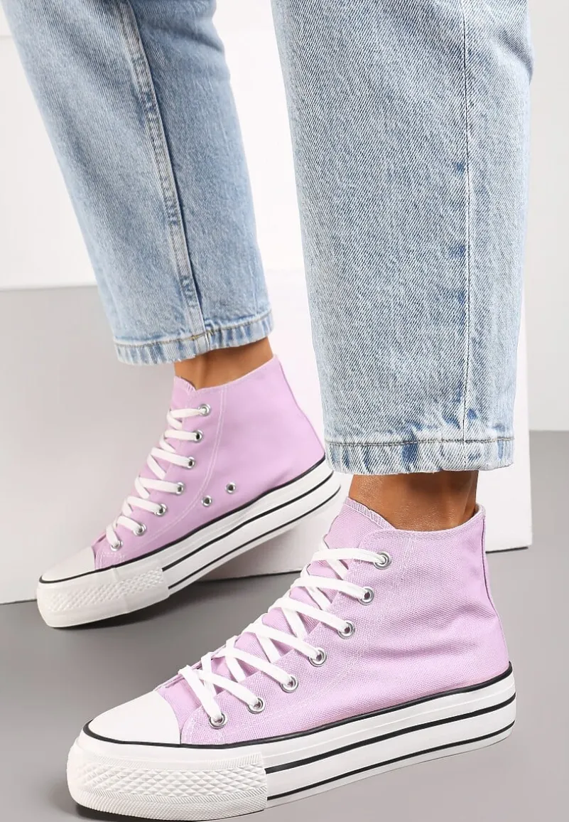 Fioletowe Sznurowane Trampki z Cholewką za Kostkę Raniea