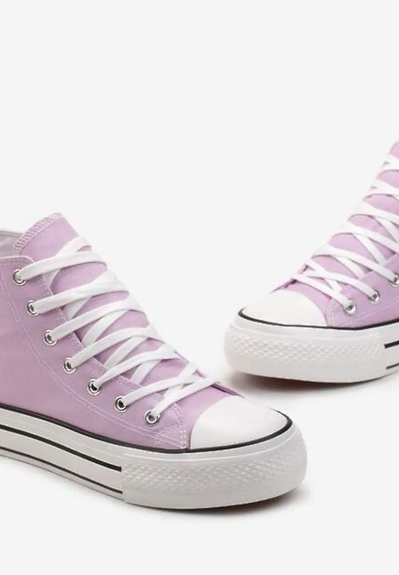 Fioletowe Sznurowane Trampki z Cholewką za Kostkę Raniea