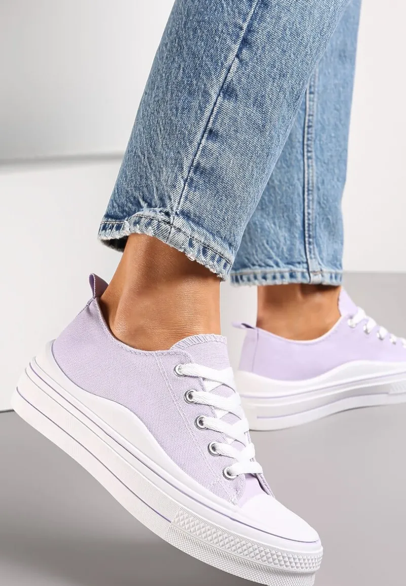 Fioletowe Sznurowane Trampki na Grubej Podeszwie Dayami