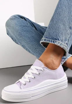 Fioletowe Sznurowane Trampki na Grubej Podeszwie Dayami